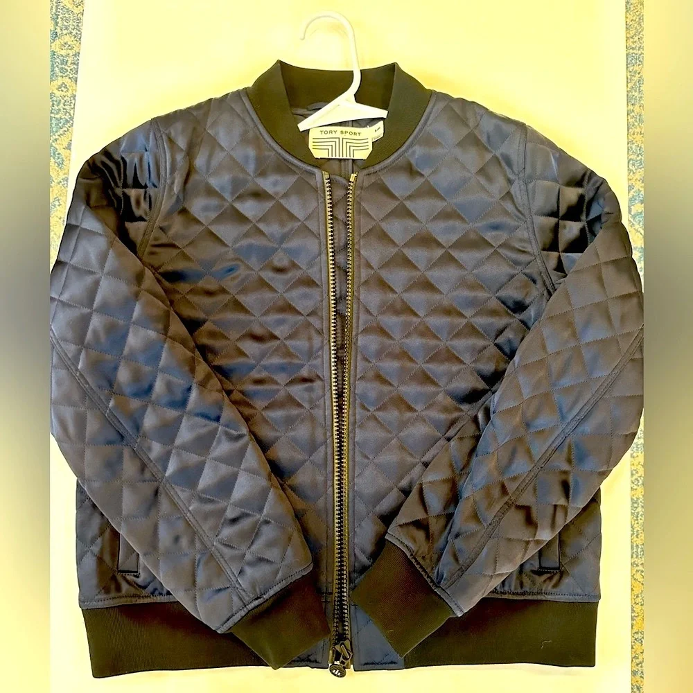 NWOT Tory Burch Sport Satin Quilted Bomber Jacket size Small - Picture 2 of 4